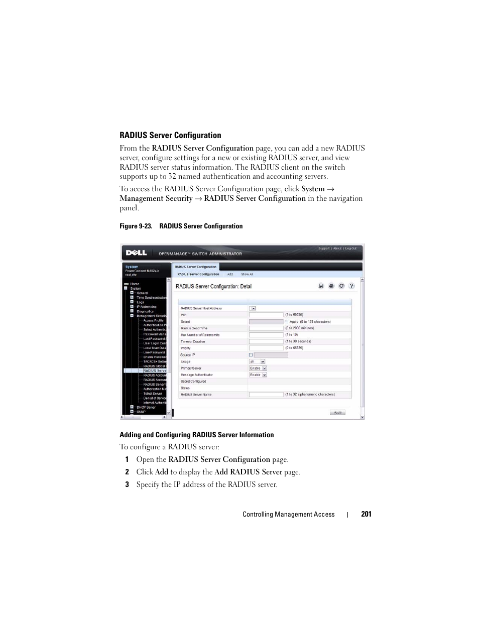 Radius server configuration | Dell POWEREDGE M1000E User Manual | Page 201 / 1246