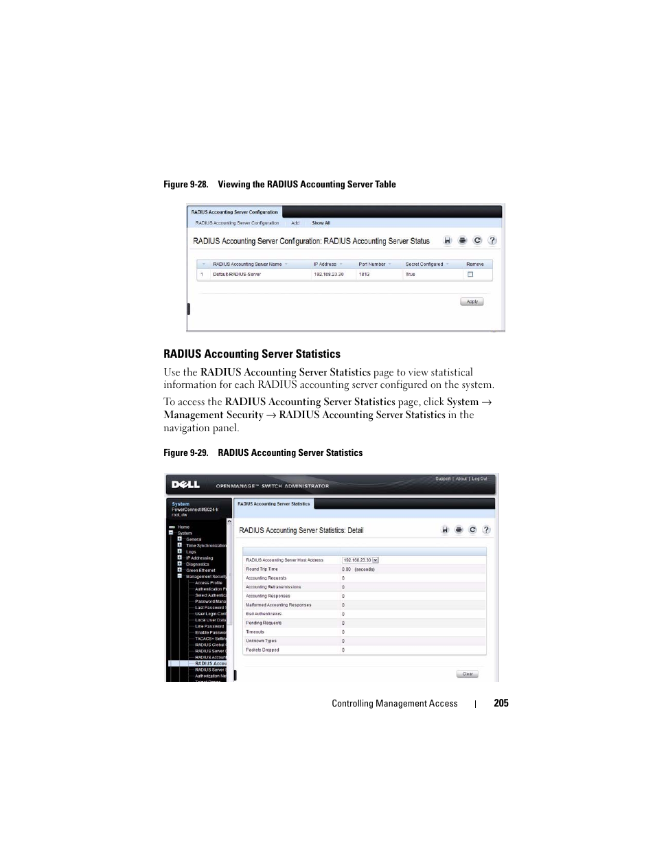 Radius accounting server statistics | Dell POWEREDGE M1000E User Manual | Page 205 / 1246