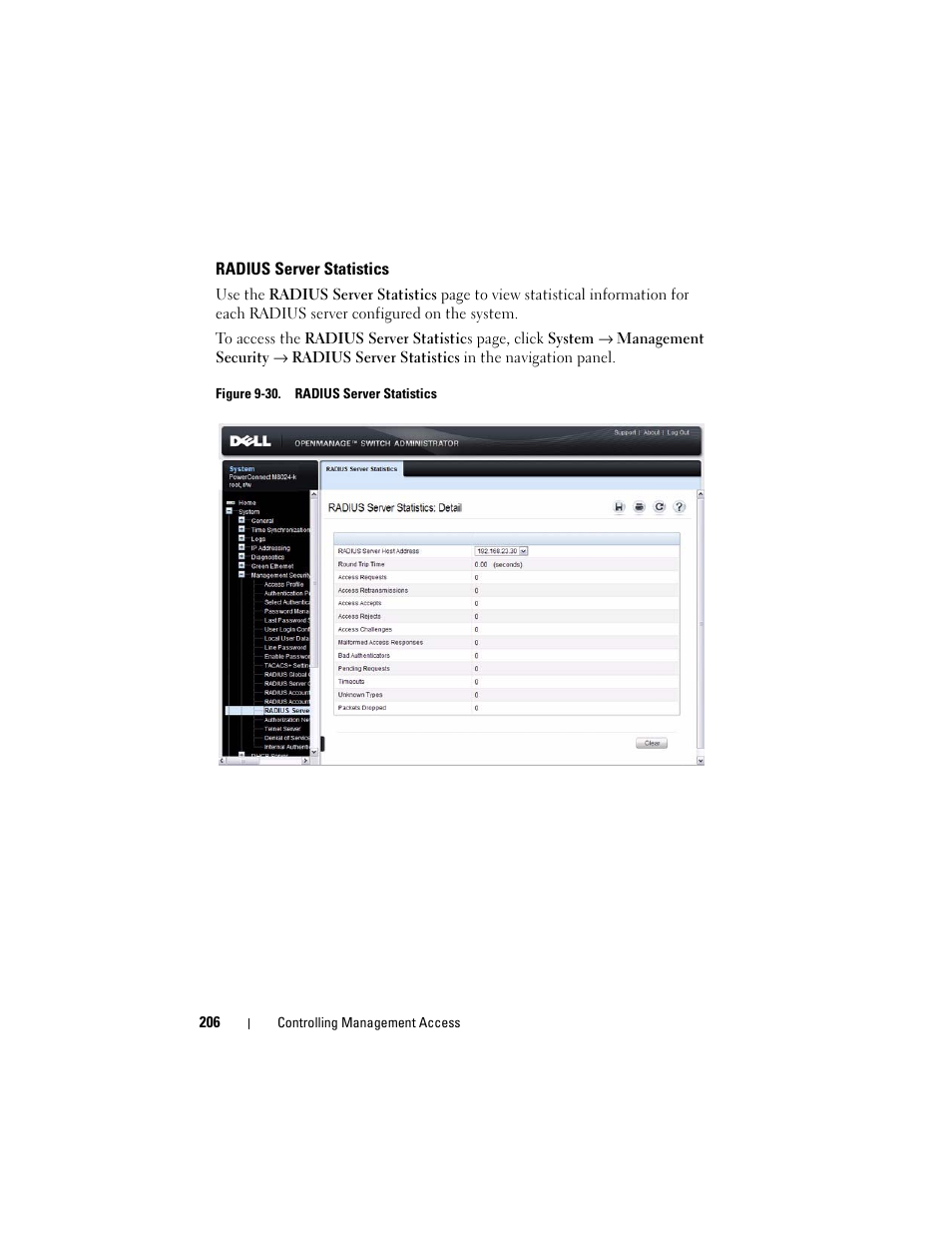 Radius server statistics | Dell POWEREDGE M1000E User Manual | Page 206 / 1246