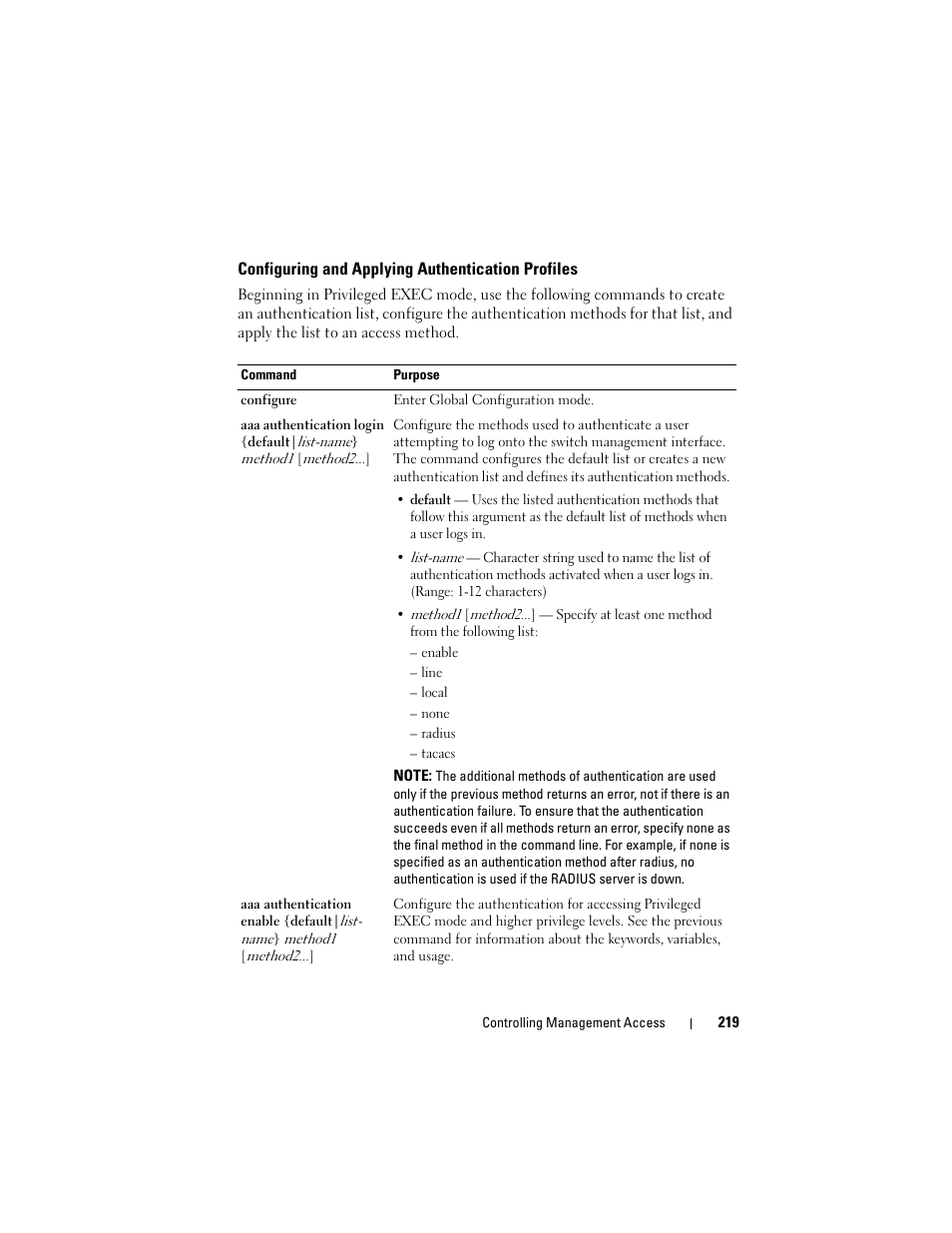 Configuring and applying authentication profiles, Configuring and applying authentication, Profiles | Dell POWEREDGE M1000E User Manual | Page 219 / 1246