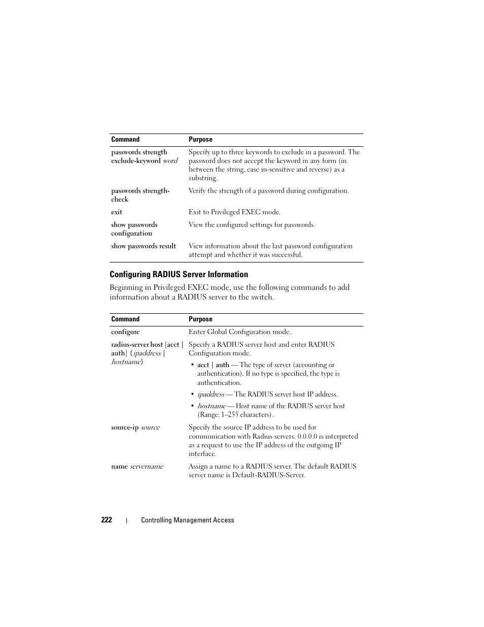 Configuring radius server information | Dell POWEREDGE M1000E User Manual | Page 222 / 1246