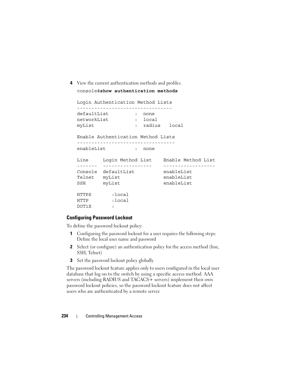 Configuring password lockout | Dell POWEREDGE M1000E User Manual | Page 234 / 1246