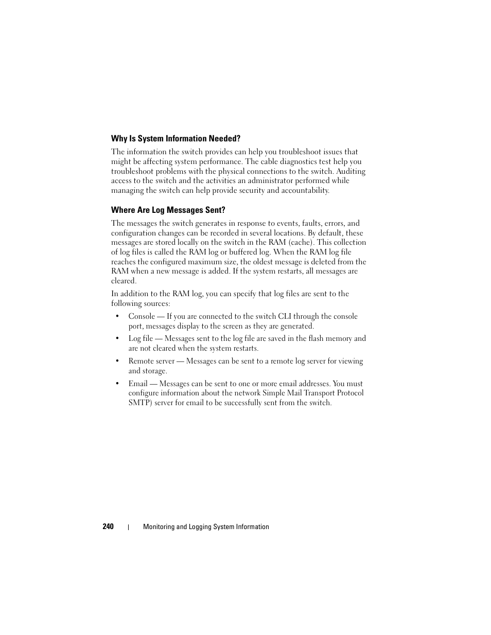 Why is system information needed, Where are log messages sent | Dell POWEREDGE M1000E User Manual | Page 240 / 1246