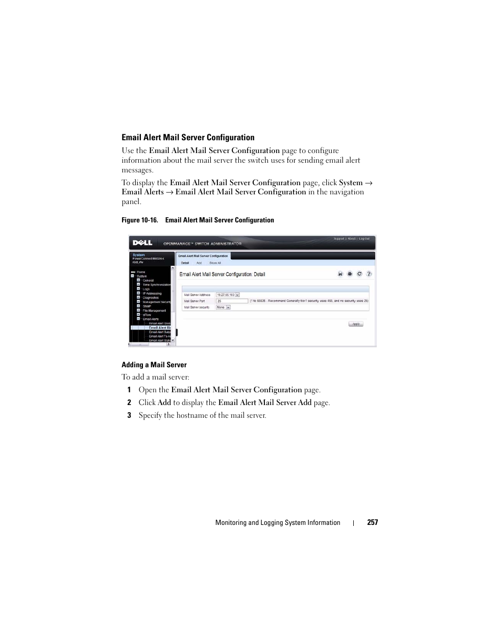 Email alert mail server configuration | Dell POWEREDGE M1000E User Manual | Page 257 / 1246