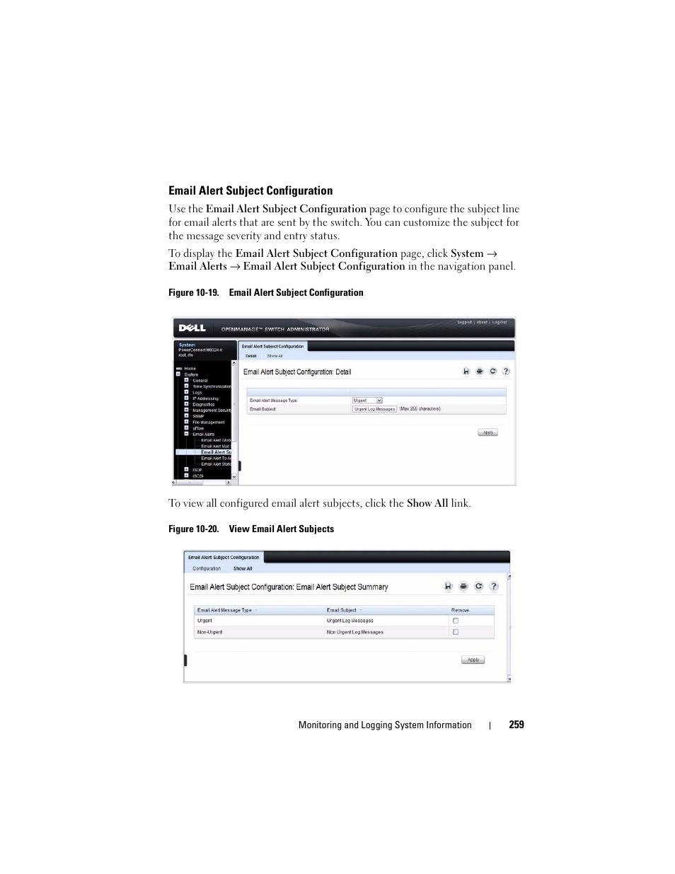 Email alert subject configuration | Dell POWEREDGE M1000E User Manual | Page 259 / 1246