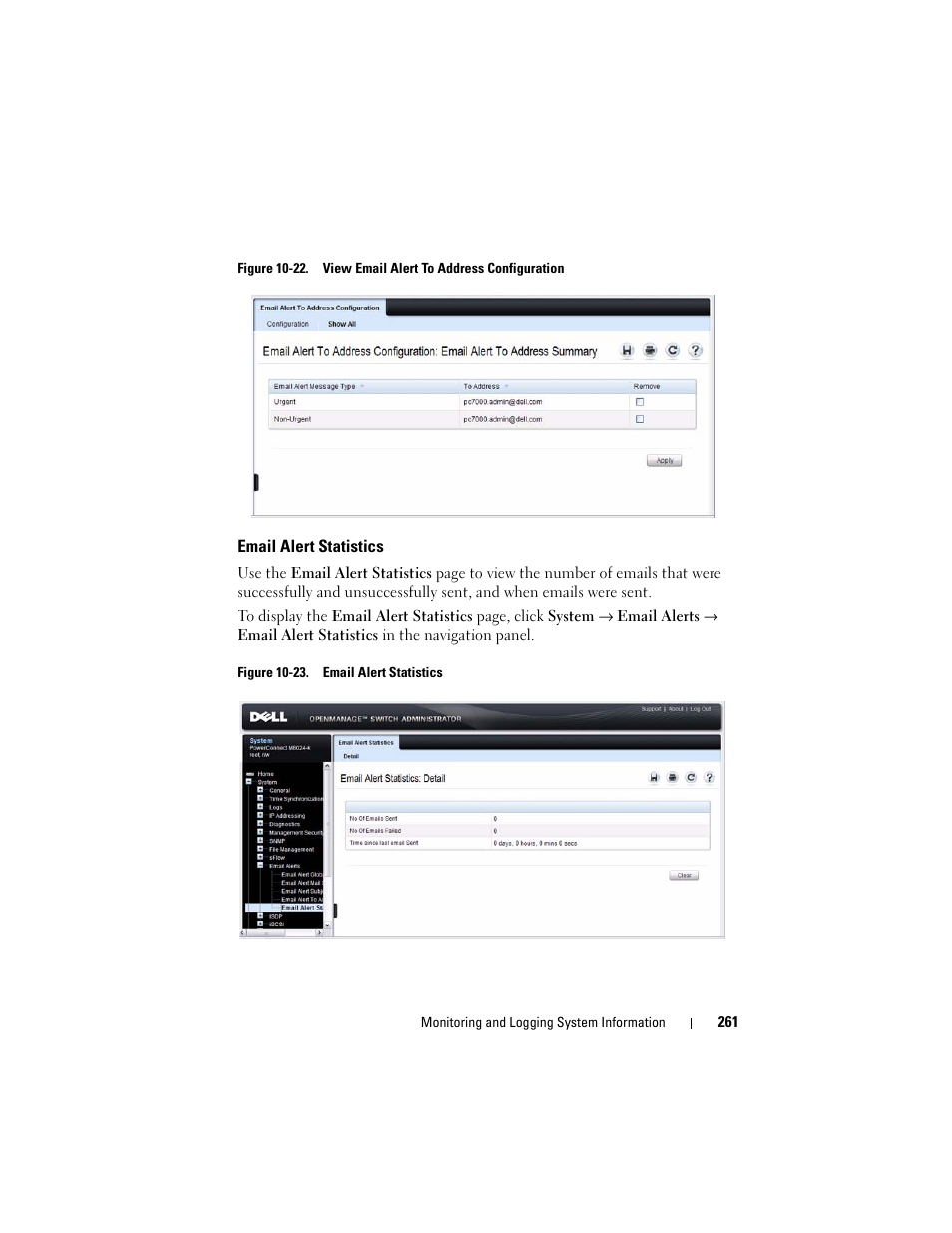 Email alert statistics | Dell POWEREDGE M1000E User Manual | Page 261 / 1246