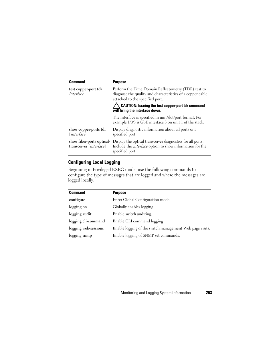 Configuring local logging | Dell POWEREDGE M1000E User Manual | Page 263 / 1246