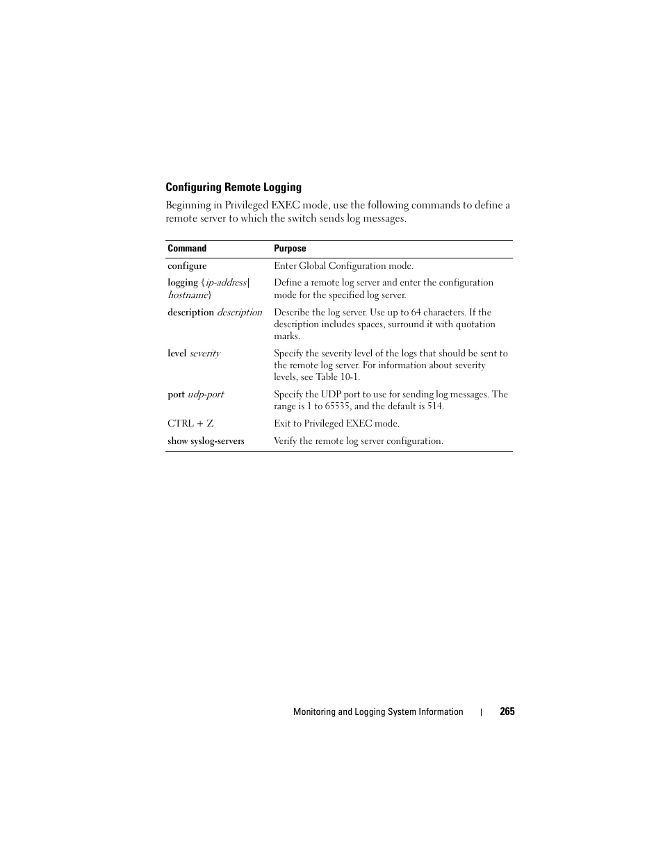 Configuring remote logging | Dell POWEREDGE M1000E User Manual | Page 265 / 1246