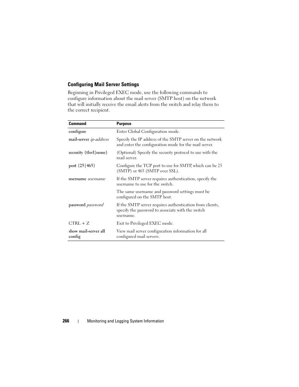 Configuring mail server settings | Dell POWEREDGE M1000E User Manual | Page 266 / 1246