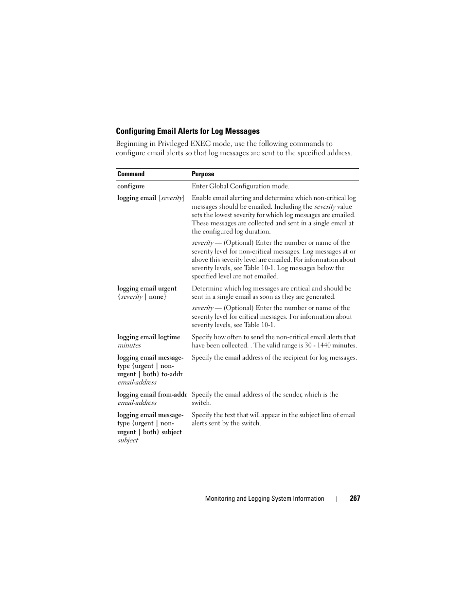 Configuring email alerts for log messages | Dell POWEREDGE M1000E User Manual | Page 267 / 1246