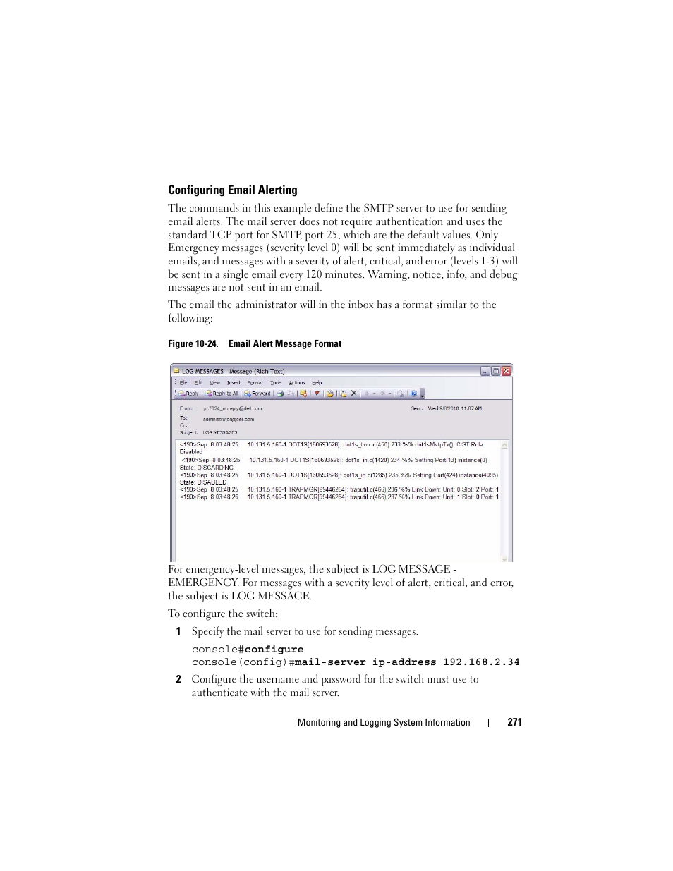 Configuring email alerting | Dell POWEREDGE M1000E User Manual | Page 271 / 1246