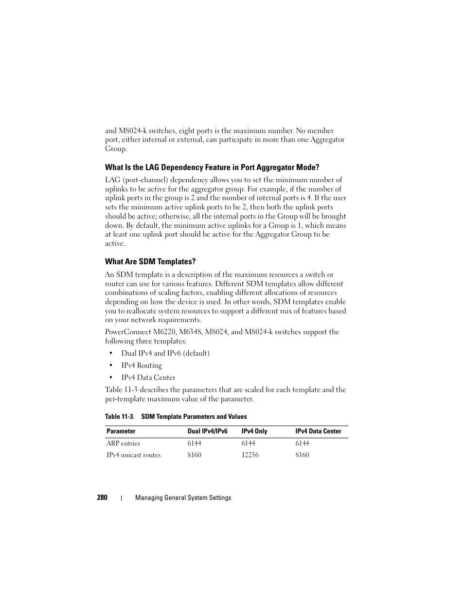 What are sdm templates, What is the lag dependency feature in, Port aggregator mode | Dell POWEREDGE M1000E User Manual | Page 280 / 1246