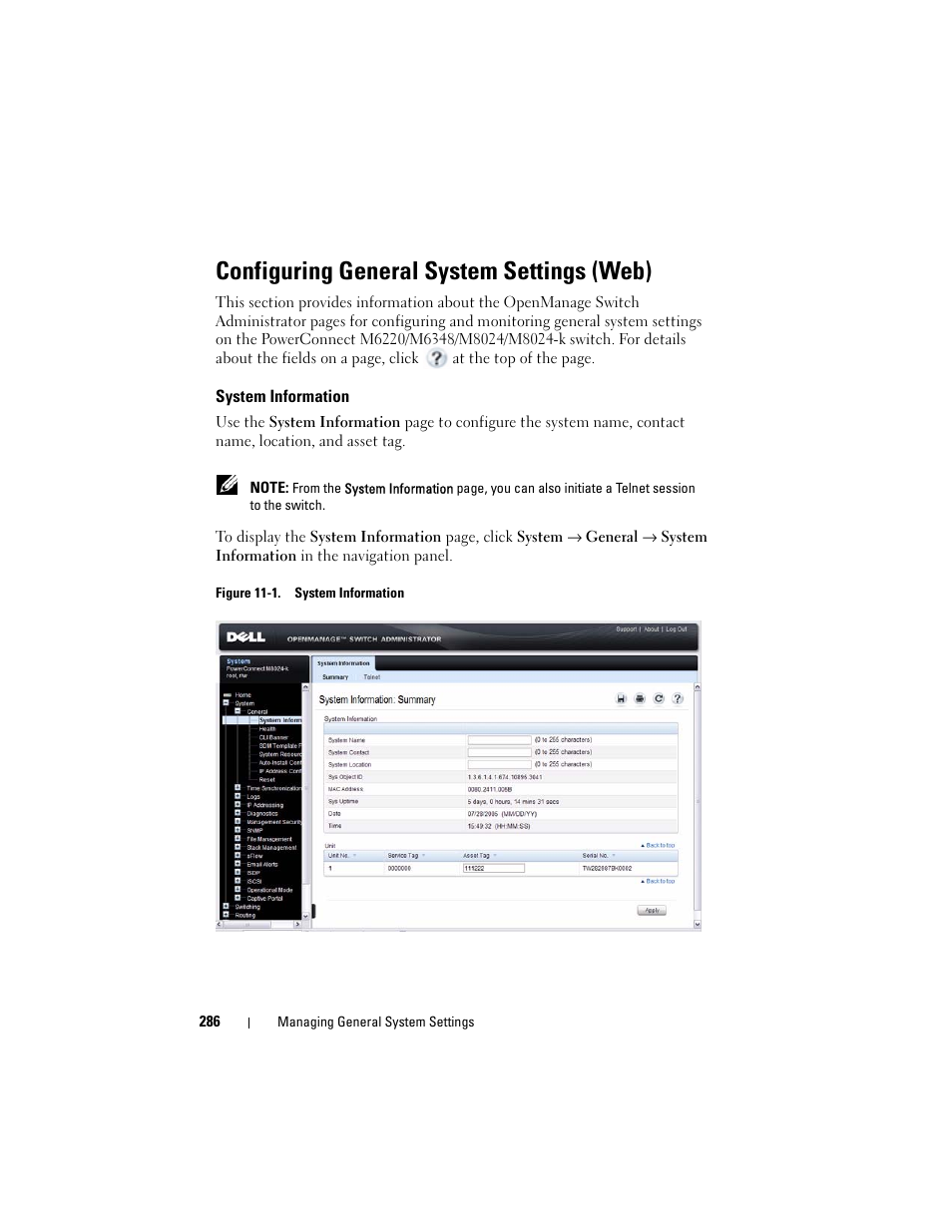 Configuring general system settings (web), System information | Dell POWEREDGE M1000E User Manual | Page 286 / 1246