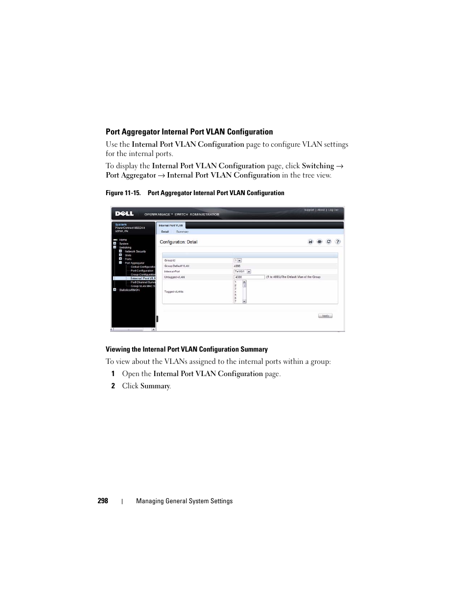 Port aggregator internal port vlan configuration, Port aggregator internal port vlan, Configuration | Dell POWEREDGE M1000E User Manual | Page 298 / 1246