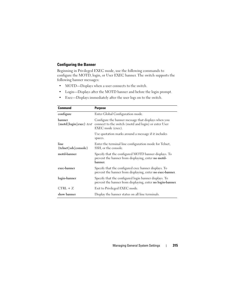 Configuring the banner | Dell POWEREDGE M1000E User Manual | Page 315 / 1246