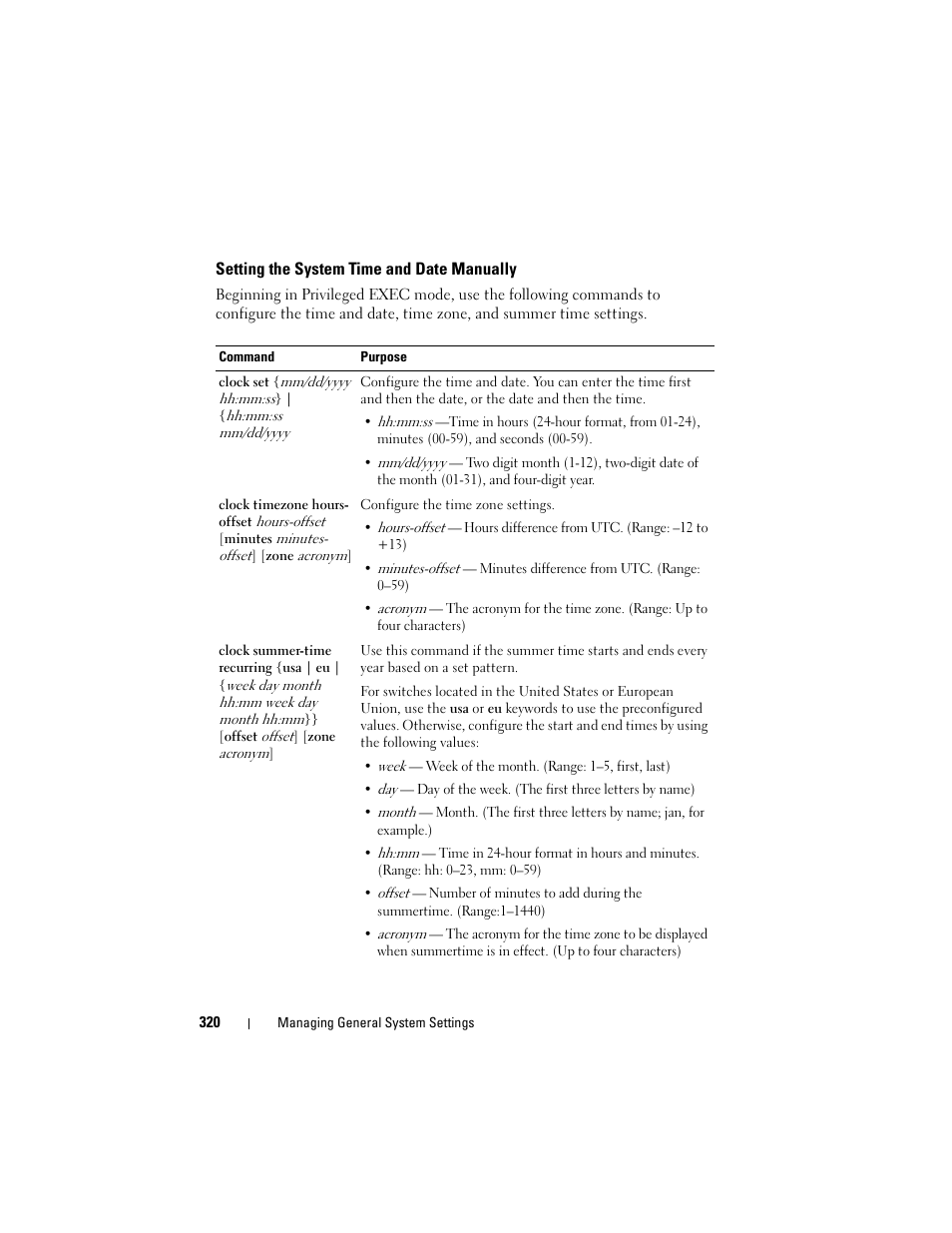 Setting the system time and date manually | Dell POWEREDGE M1000E User Manual | Page 320 / 1246