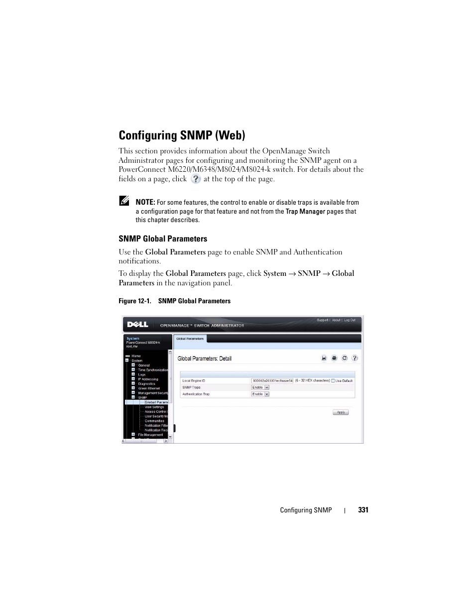 Configuring snmp (web), Snmp global parameters | Dell POWEREDGE M1000E User Manual | Page 331 / 1246