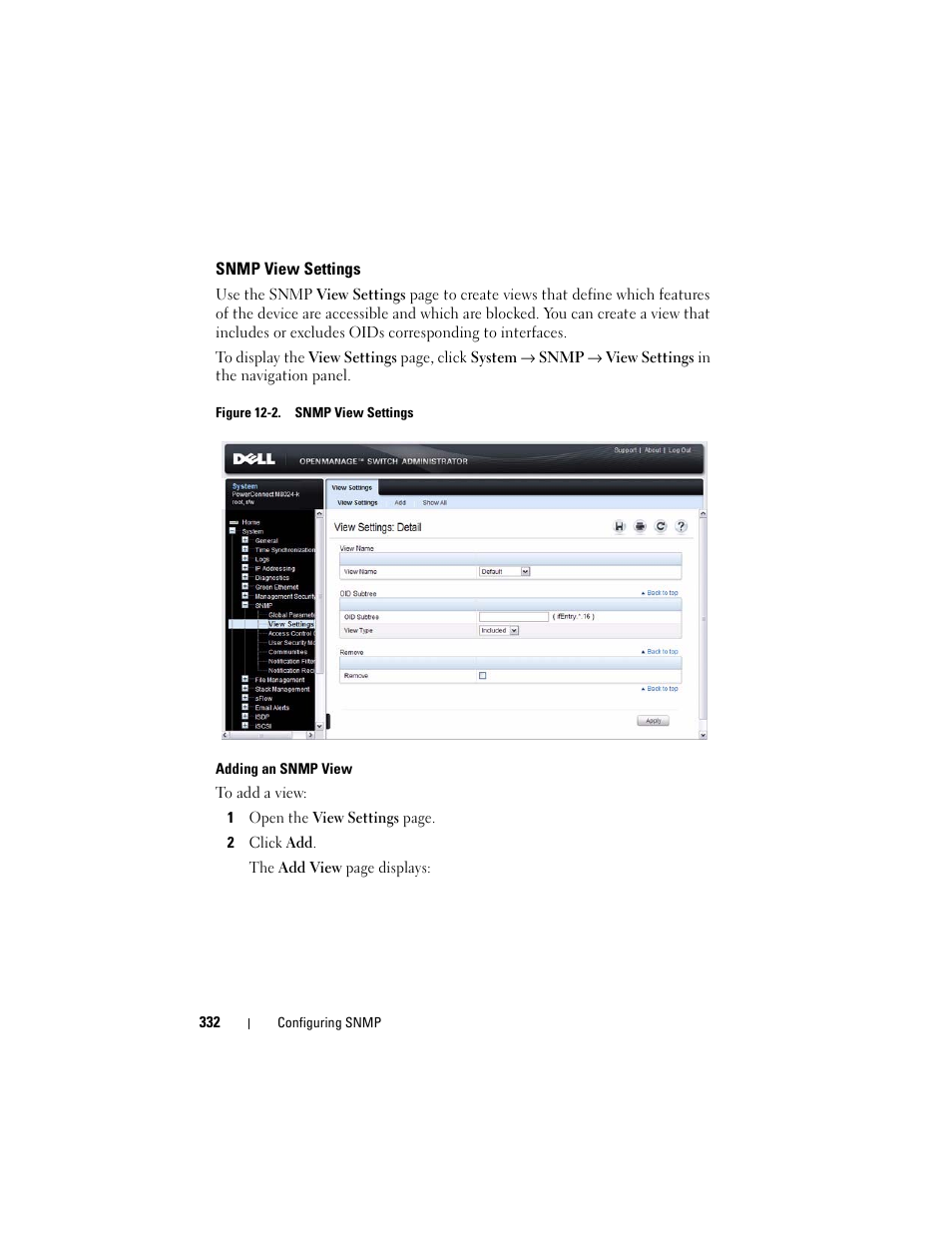 Snmp view settings | Dell POWEREDGE M1000E User Manual | Page 332 / 1246