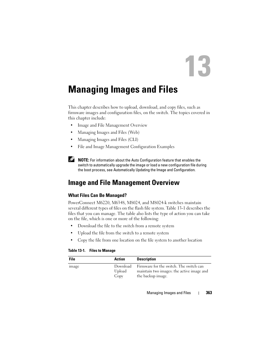 Managing images and files, Image and file management overview, What files can be managed | Managing images | Dell POWEREDGE M1000E User Manual | Page 363 / 1246