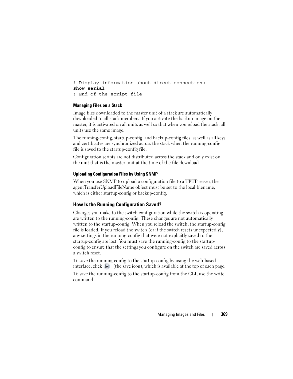 How is the running configuration saved | Dell POWEREDGE M1000E User Manual | Page 369 / 1246