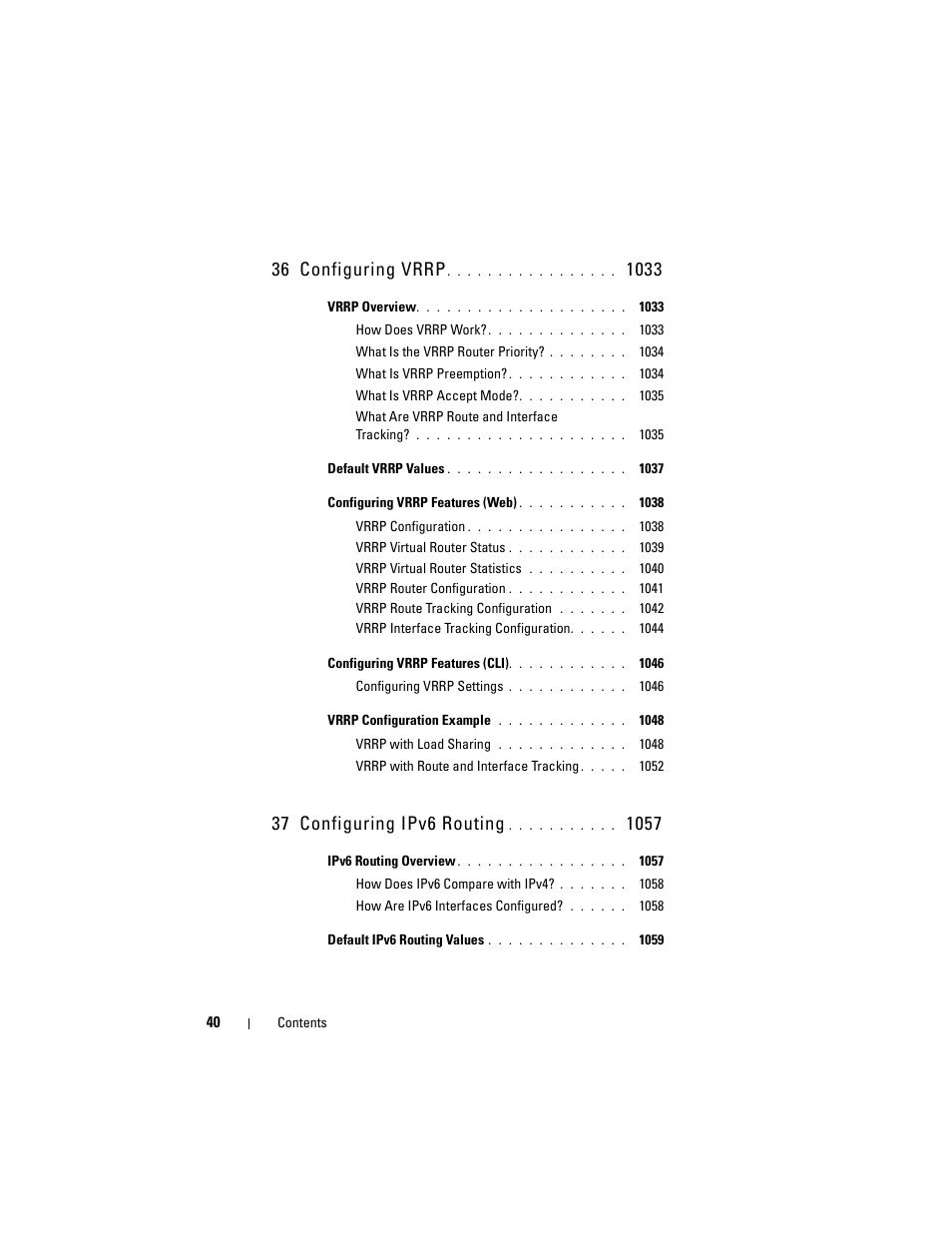 36 configuring vrrp, 37 configuring ipv6 routing | Dell POWEREDGE M1000E User Manual | Page 40 / 1246