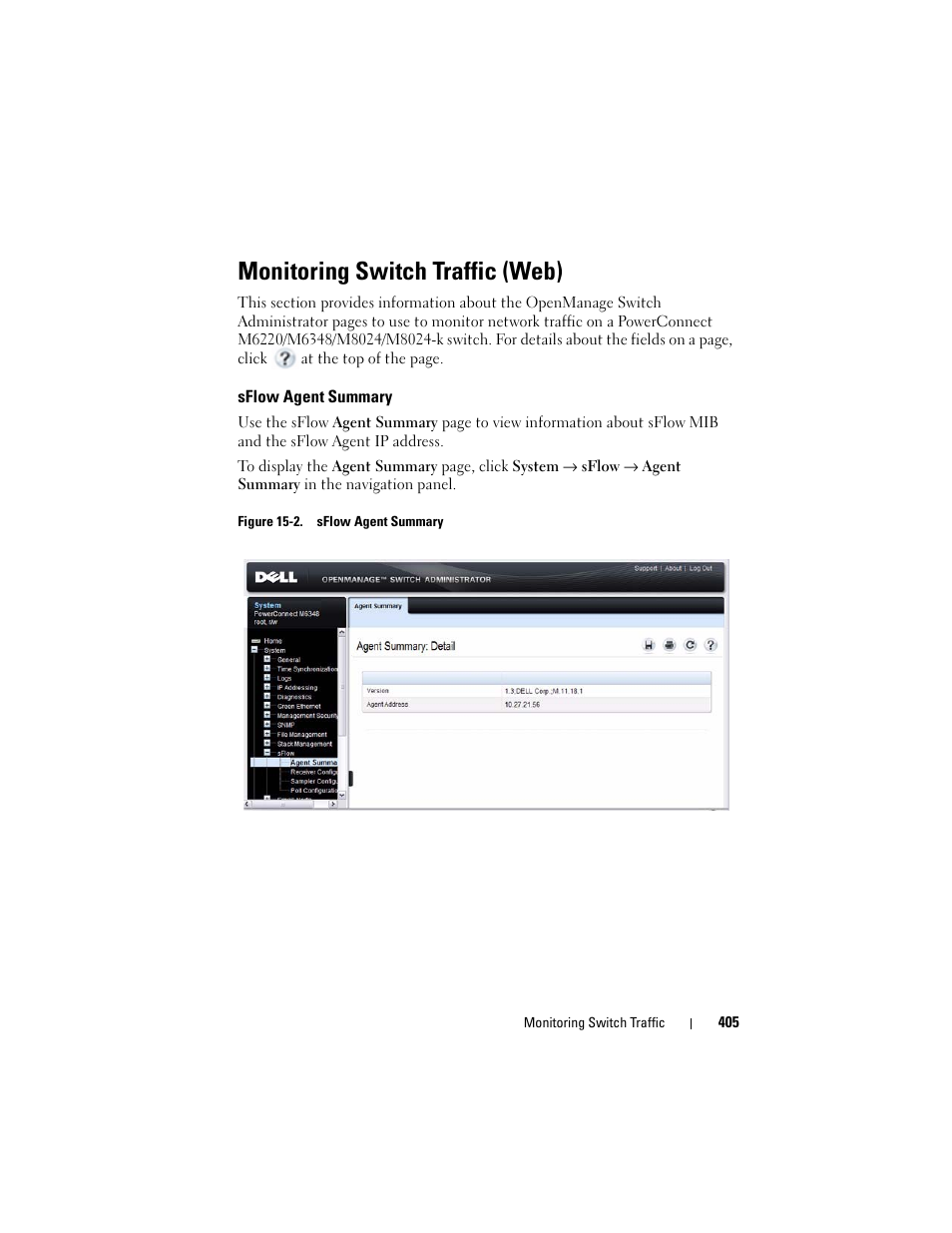 Monitoring switch traffic (web), Sflow agent summary | Dell POWEREDGE M1000E User Manual | Page 405 / 1246