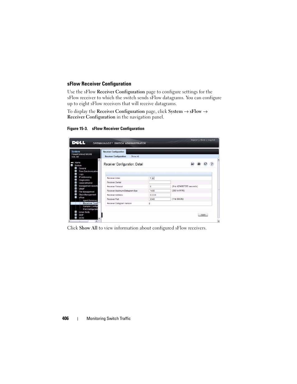 Sflow receiver configuration | Dell POWEREDGE M1000E User Manual | Page 406 / 1246