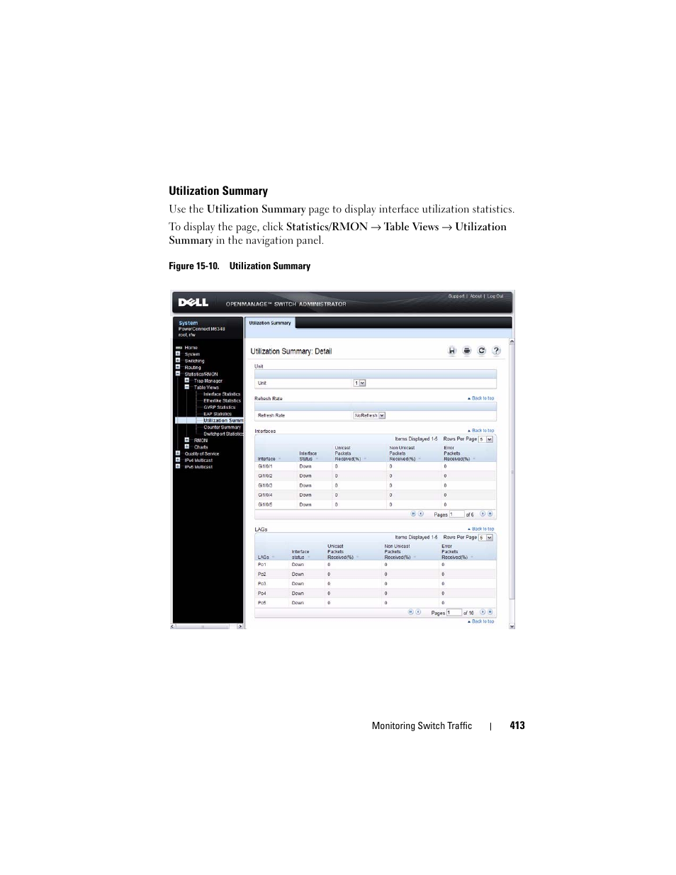 Utilization summary | Dell POWEREDGE M1000E User Manual | Page 413 / 1246