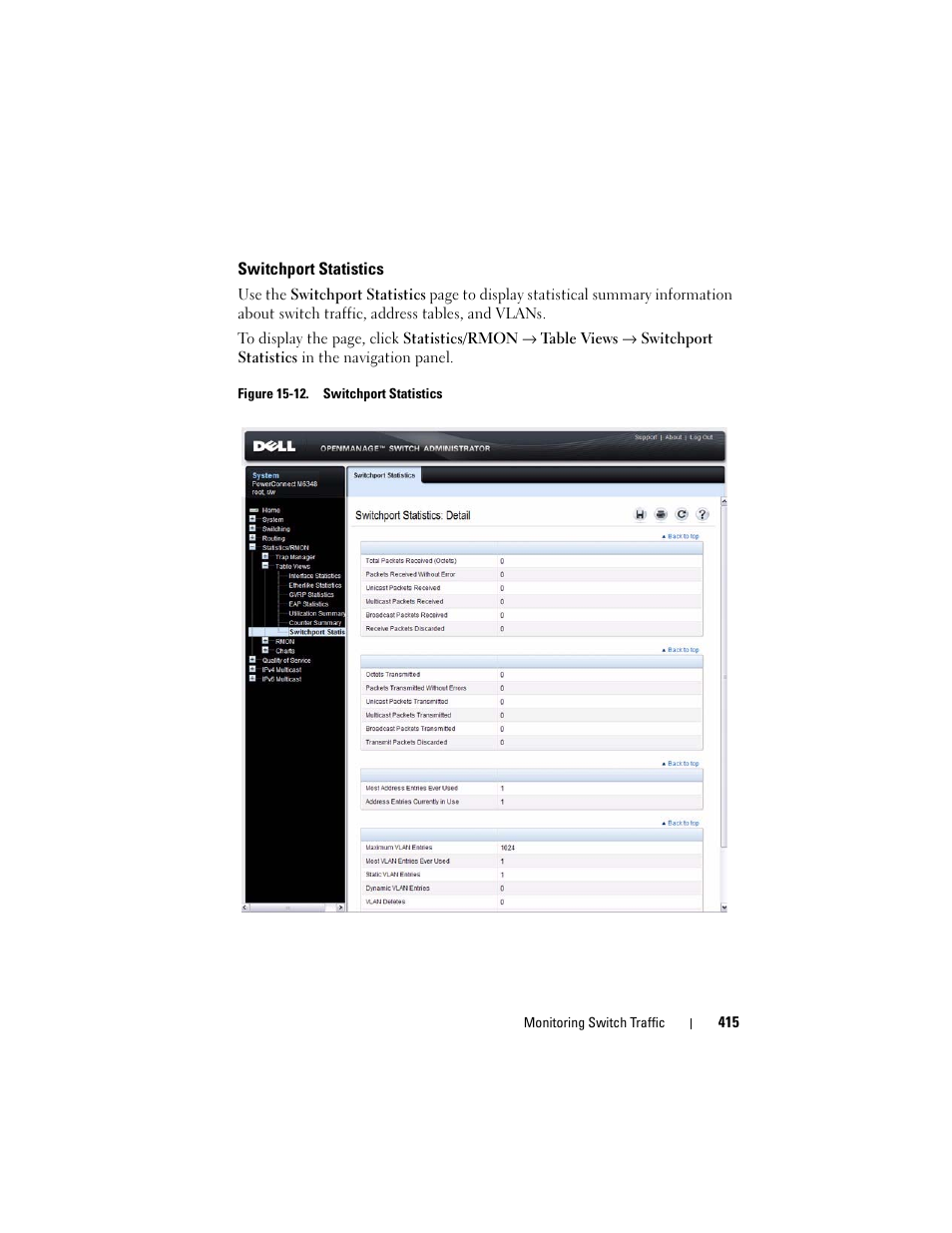 Switchport statistics | Dell POWEREDGE M1000E User Manual | Page 415 / 1246