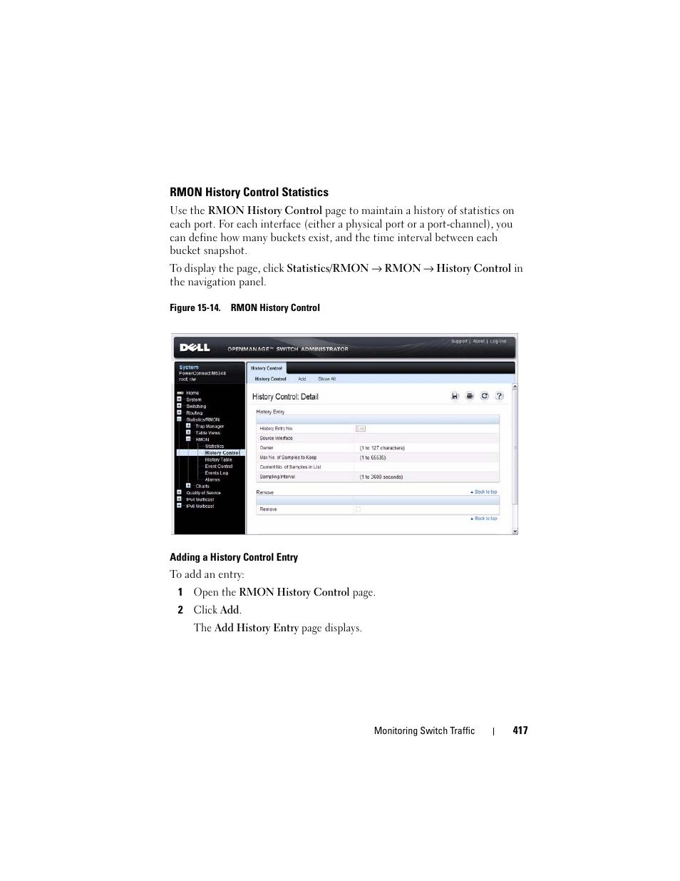 Rmon history control statistics | Dell POWEREDGE M1000E User Manual | Page 417 / 1246