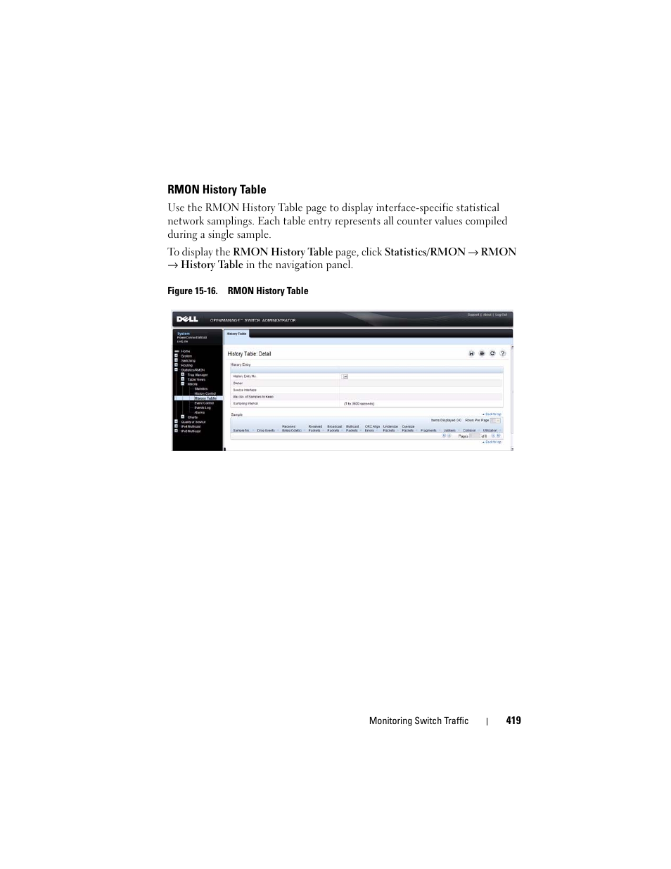 Rmon history table | Dell POWEREDGE M1000E User Manual | Page 419 / 1246