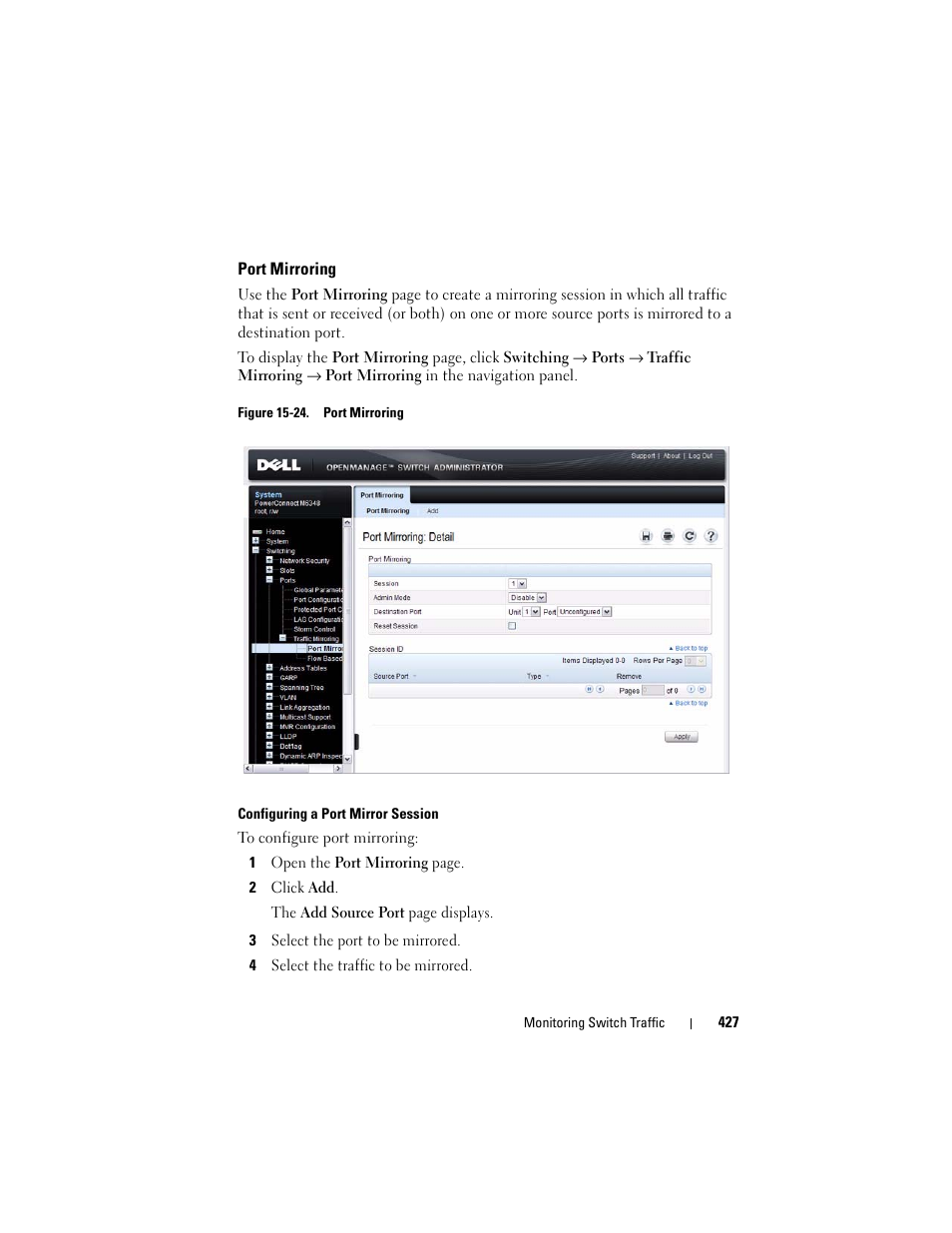 Port mirroring | Dell POWEREDGE M1000E User Manual | Page 427 / 1246