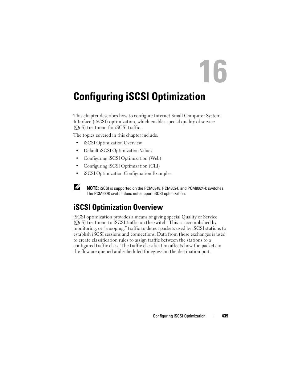 Configuring iscsi optimization, Iscsi optimization overview, Configuring iscsi | Dell POWEREDGE M1000E User Manual | Page 439 / 1246