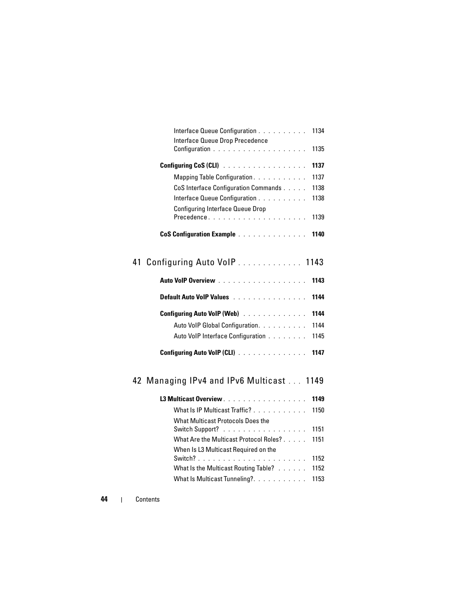 41 configuring auto voip, 42 managing ipv4 and ipv6 multicast | Dell POWEREDGE M1000E User Manual | Page 44 / 1246