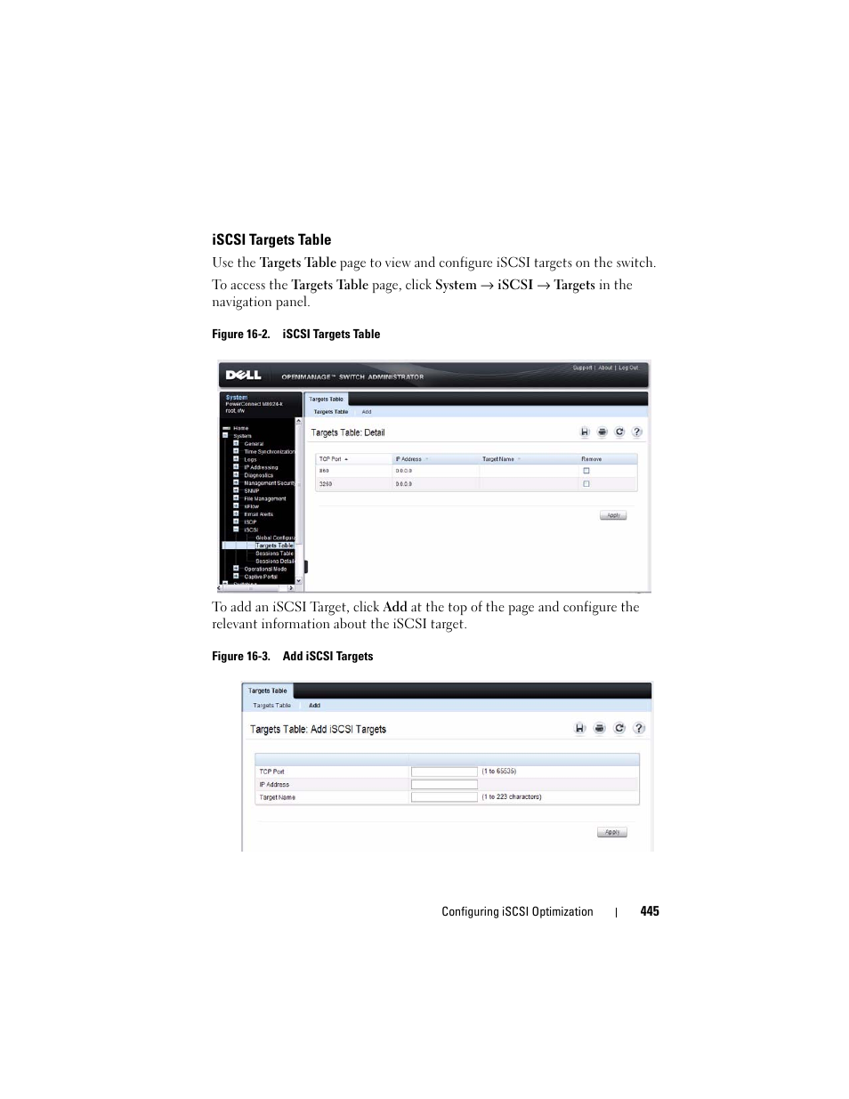 Iscsi targets table | Dell POWEREDGE M1000E User Manual | Page 445 / 1246