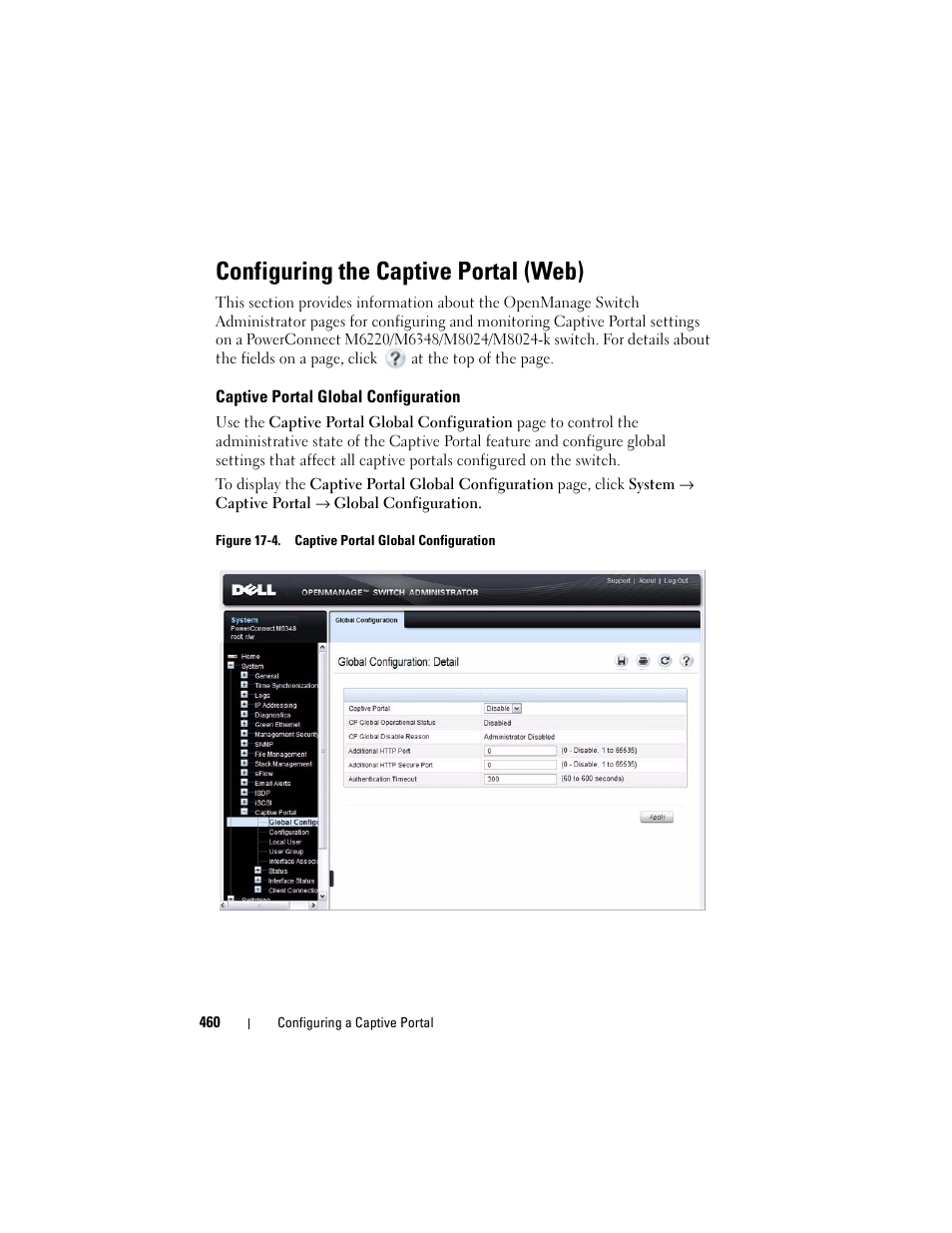 Configuring the captive portal (web), Captive portal global configuration | Dell POWEREDGE M1000E User Manual | Page 460 / 1246