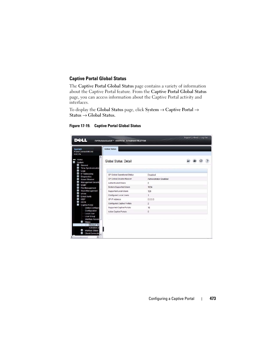 Captive portal global status | Dell POWEREDGE M1000E User Manual | Page 473 / 1246