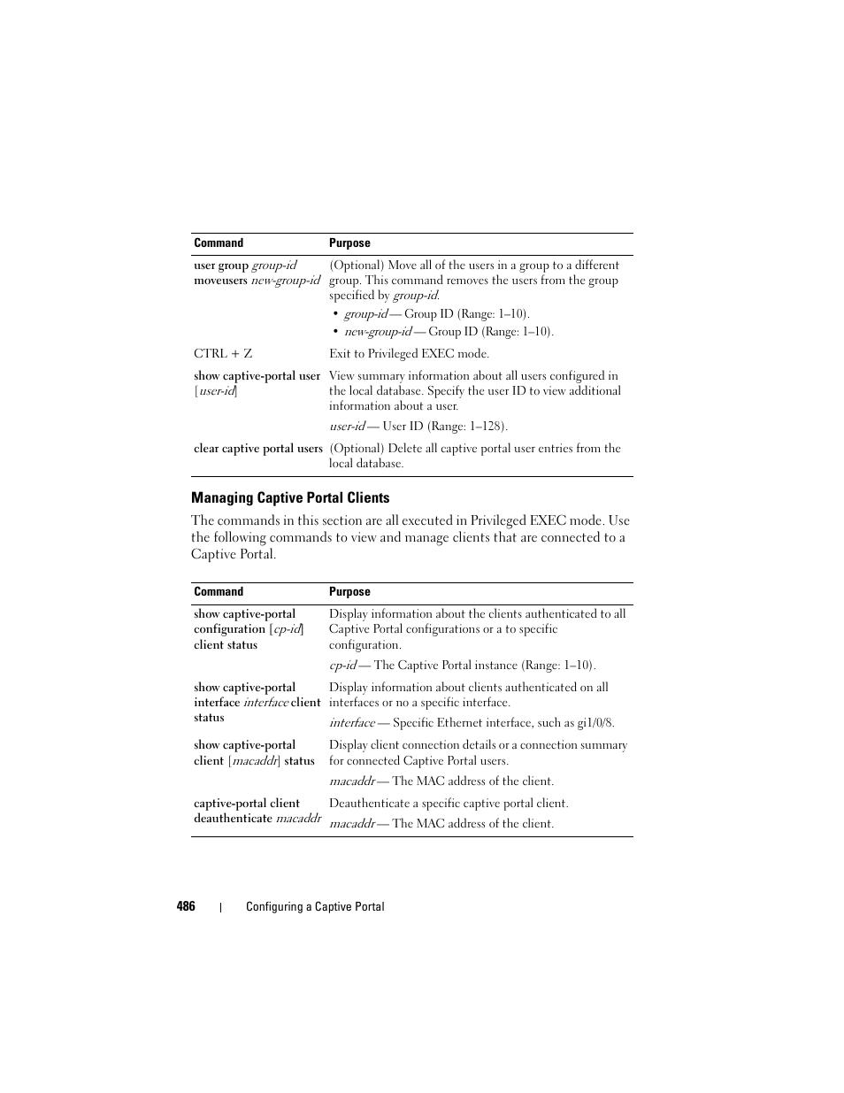 Managing captive portal clients | Dell POWEREDGE M1000E User Manual | Page 486 / 1246