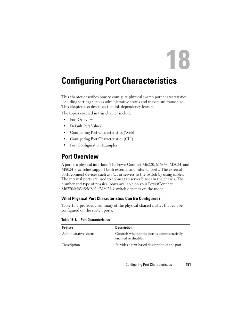 Configuring port characteristics, Port overview, What physical port characteristics can | Be configured, Configuring port | Dell POWEREDGE M1000E User Manual | Page 491 / 1246