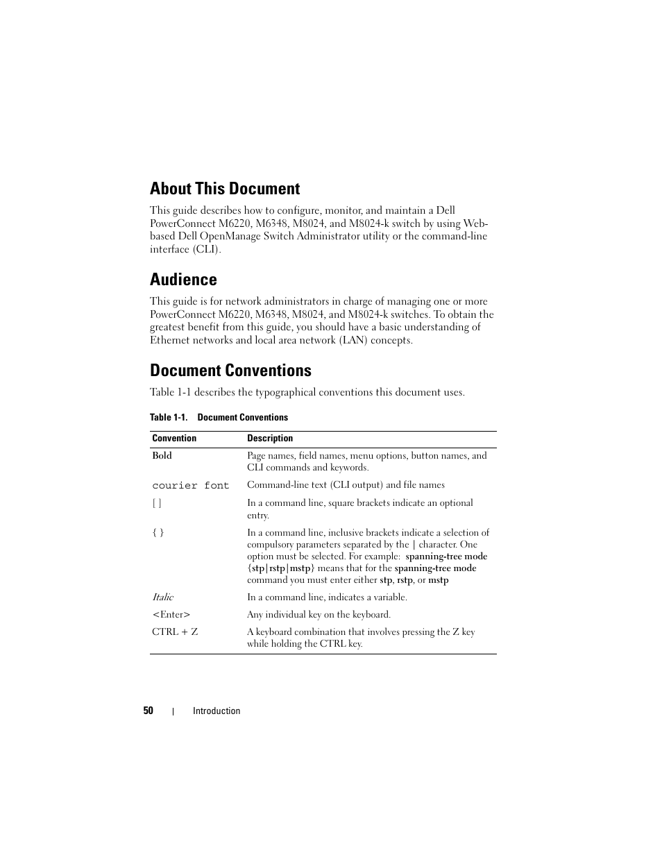 About this document, Audience, Document conventions | Dell POWEREDGE M1000E User Manual | Page 50 / 1246