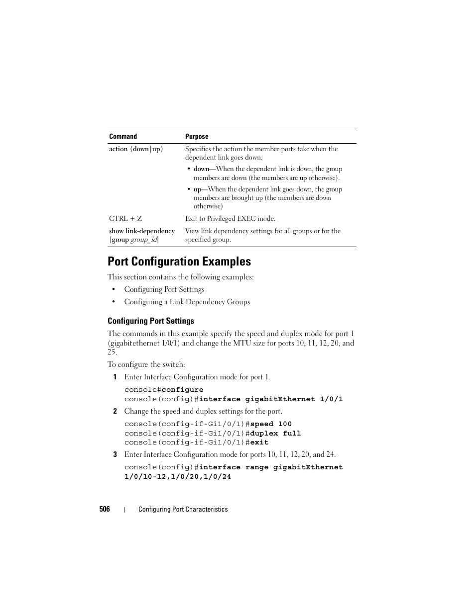 Port configuration examples, Configuring port settings | Dell POWEREDGE M1000E User Manual | Page 506 / 1246