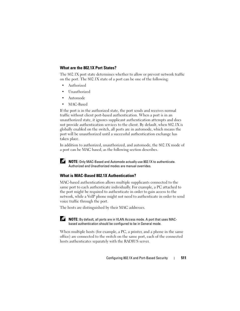 What are the 802.1x port states, What is mac-based 802.1x authentication | Dell POWEREDGE M1000E User Manual | Page 511 / 1246