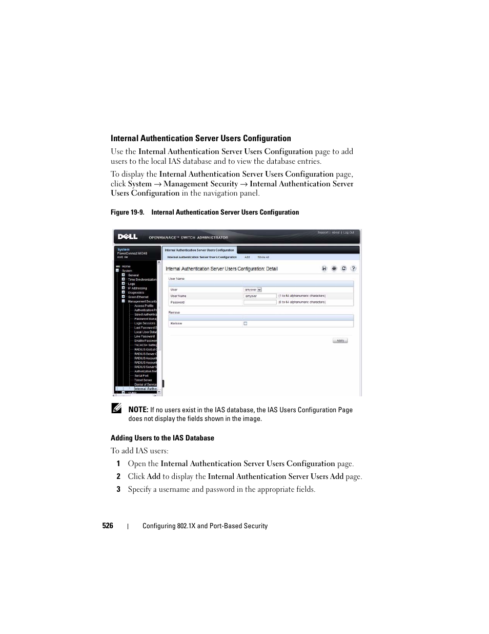 Internal authentication server users configuration, Internal authentication server users, Configuration | Dell POWEREDGE M1000E User Manual | Page 526 / 1246