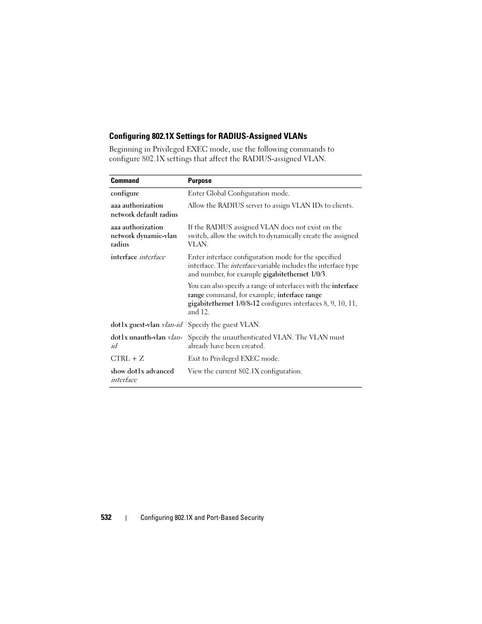 Configuring 802.1x settings for radius, Assigned vlans | Dell POWEREDGE M1000E User Manual | Page 532 / 1246