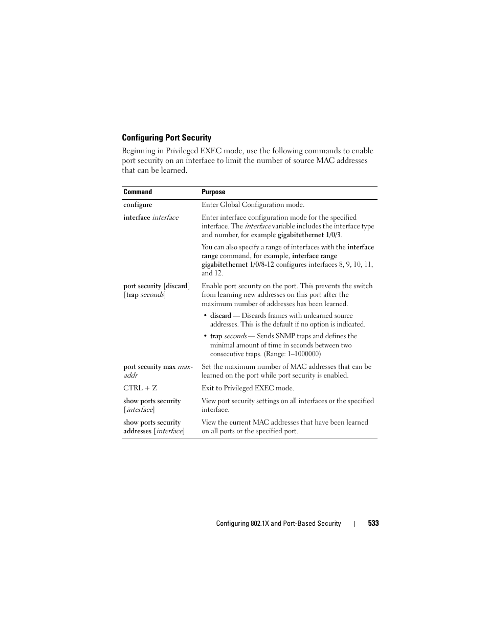 Configuring port security | Dell POWEREDGE M1000E User Manual | Page 533 / 1246