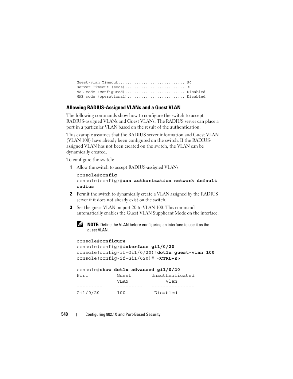 Allowing radius-assigned vlans and a guest vlan, Allowing radius-assigned vlans and a, Guest vlan | Dell POWEREDGE M1000E User Manual | Page 540 / 1246