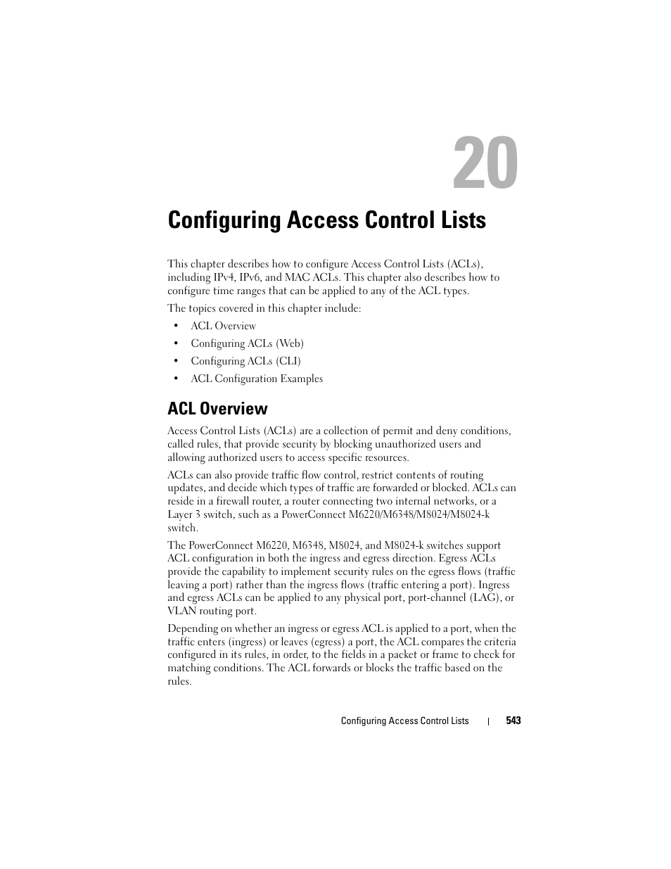 Configuring access control lists, Acl overview, See "configuring access control | Ee "configuring access | Dell POWEREDGE M1000E User Manual | Page 543 / 1246