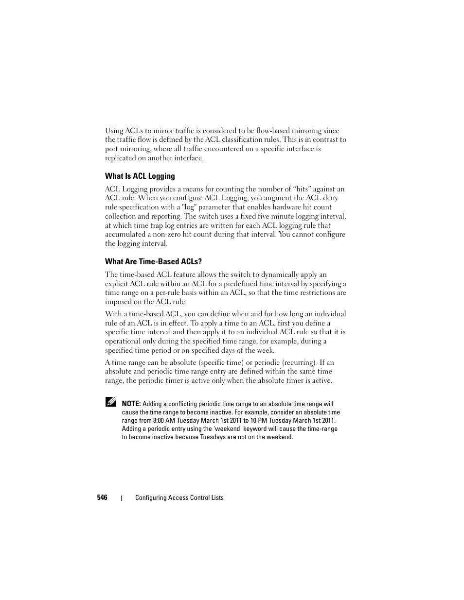 What is acl logging, What are time-based acls | Dell POWEREDGE M1000E User Manual | Page 546 / 1246