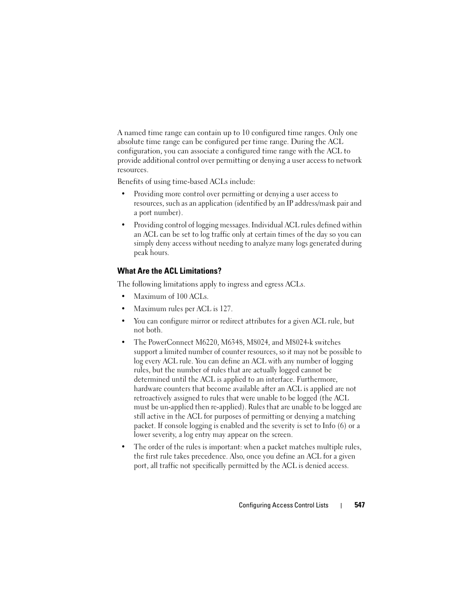 What are the acl limitations | Dell POWEREDGE M1000E User Manual | Page 547 / 1246