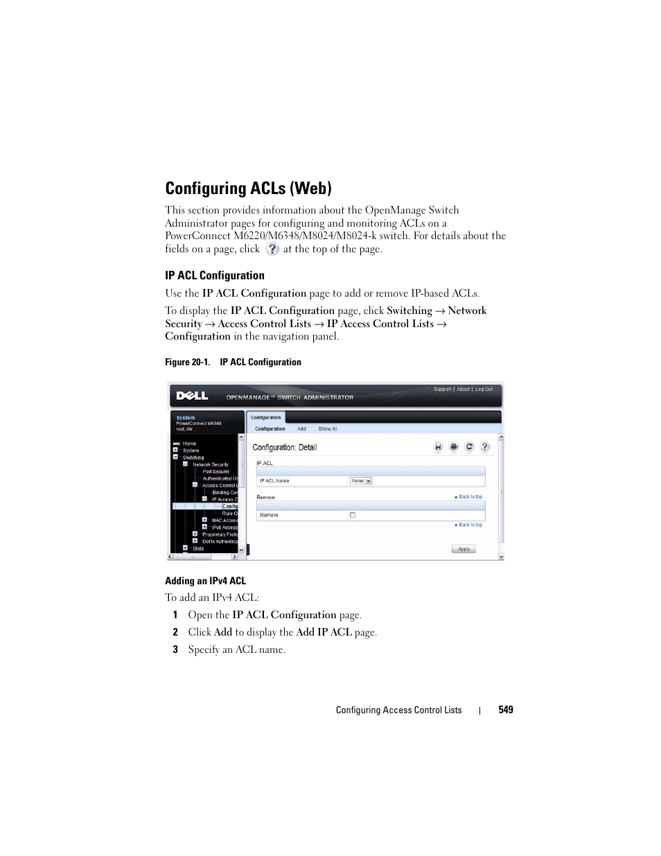 Configuring acls (web), Ip acl configuration | Dell POWEREDGE M1000E User Manual | Page 549 / 1246